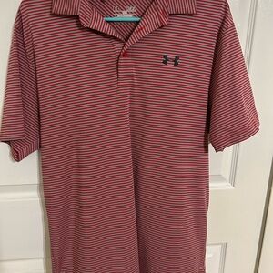 Under Armour Men's Red Striped Polo Shirt Medium